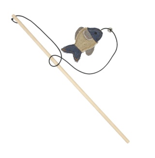 Barry King drewniana wędka z rybka z mocnego materiału, jasnoszara/granatowa 10 x 6,5cm /40cm