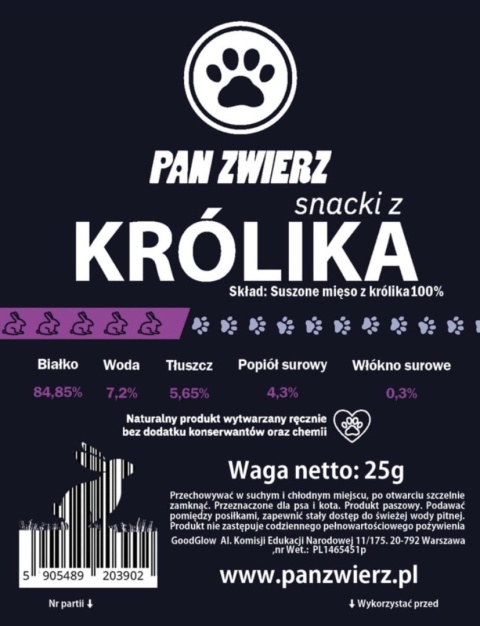 Naturalne smaczki z królika 25g