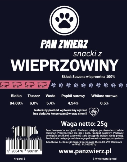 Naturalne smaczki z wieprzowiny 25g