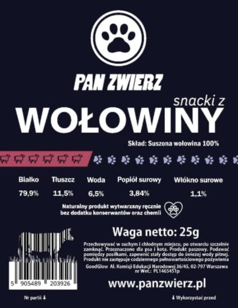 Naturalne smaczki z wołowiny 25g