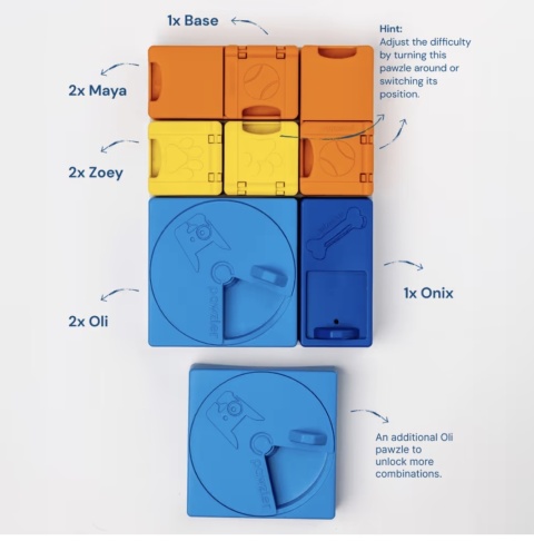 Pawzler Interactive Dog Puzzle Rainbow Set - modułowa łamigłówka dla psa, zestaw 8 elementów